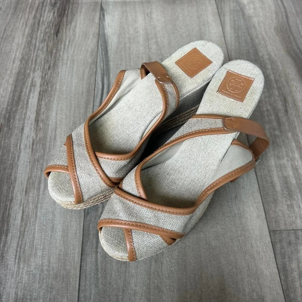 Tory Burch wedge sandals in tan & brown size 37